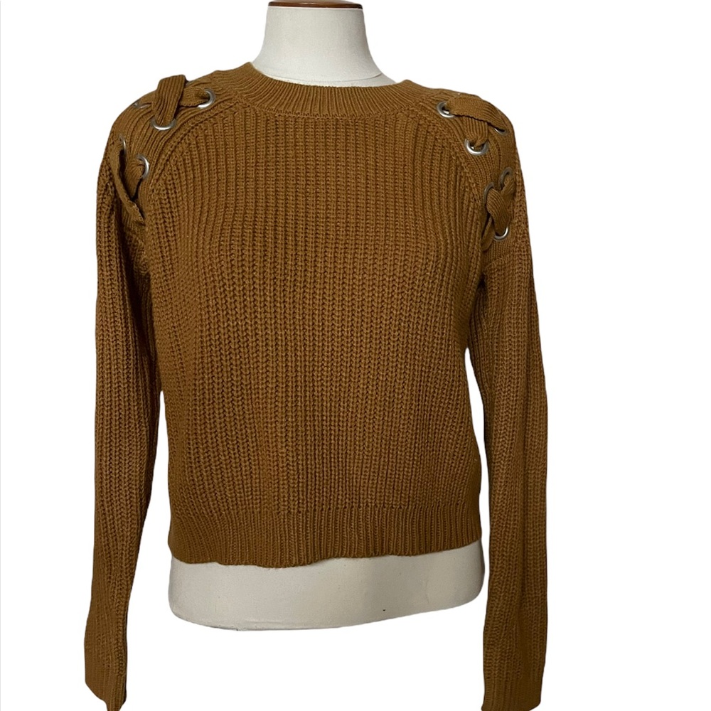Brown / mustard yellow crop top chunky sweater size medium - Picture 2 of 8